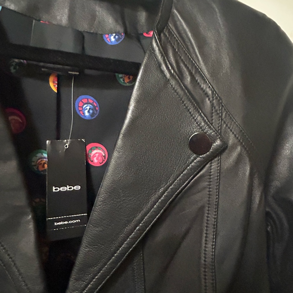 Bebe cropped leather jacket